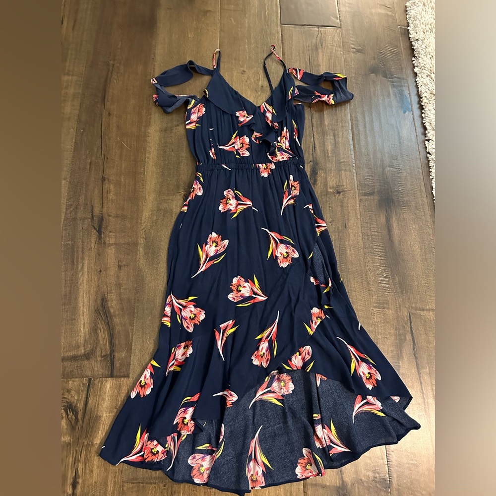 Express Floral Asymmetrical Ruffled Wrap Dress
